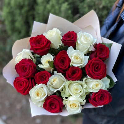 21 роза (Крым) красно-белый mix